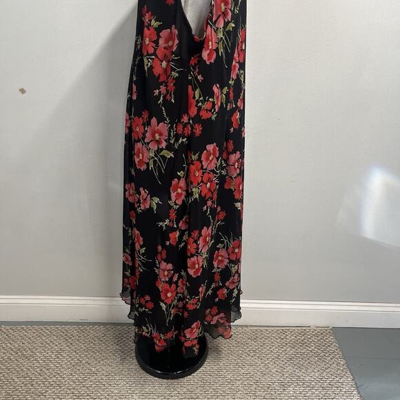 Studio I Dress Plus sz 24W Black Pink Red Floral Sheer Bias Long A Line Wedding - Picture 8 of 10